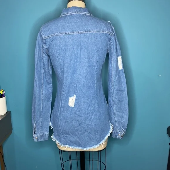 Missguided distressed denim shirt size 0 - Picture 3 of 4